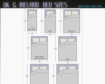 UK&Ireland Bed Sizes, Bed Sizes, Bed Dwg, Bed architectural drawing, Bed Cad, Bed PNG, Bed DWG, Bed Pdf, Bed  Templates Drawing