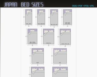 Japan Bed Sizes, Bed Sizes, Bed Dwg, Bed architectural drawing, Bed Cad, Bed PNG, Bed DWG, Bed Pdf, Bed  Templates Drawing