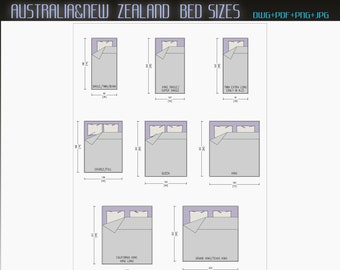 Australia&New Zealand Bed Sizes, Bed Sizes, Bed Dwg, Bed architectural drawing, Bed CAD, Bed PNG, Bed DWG, Bed Pdf