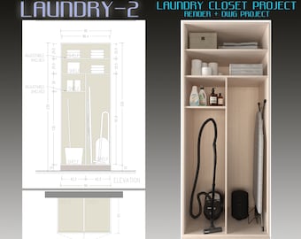 Progetto di design per ripostiglio lavanderia: DWG, rendering (download digitale)