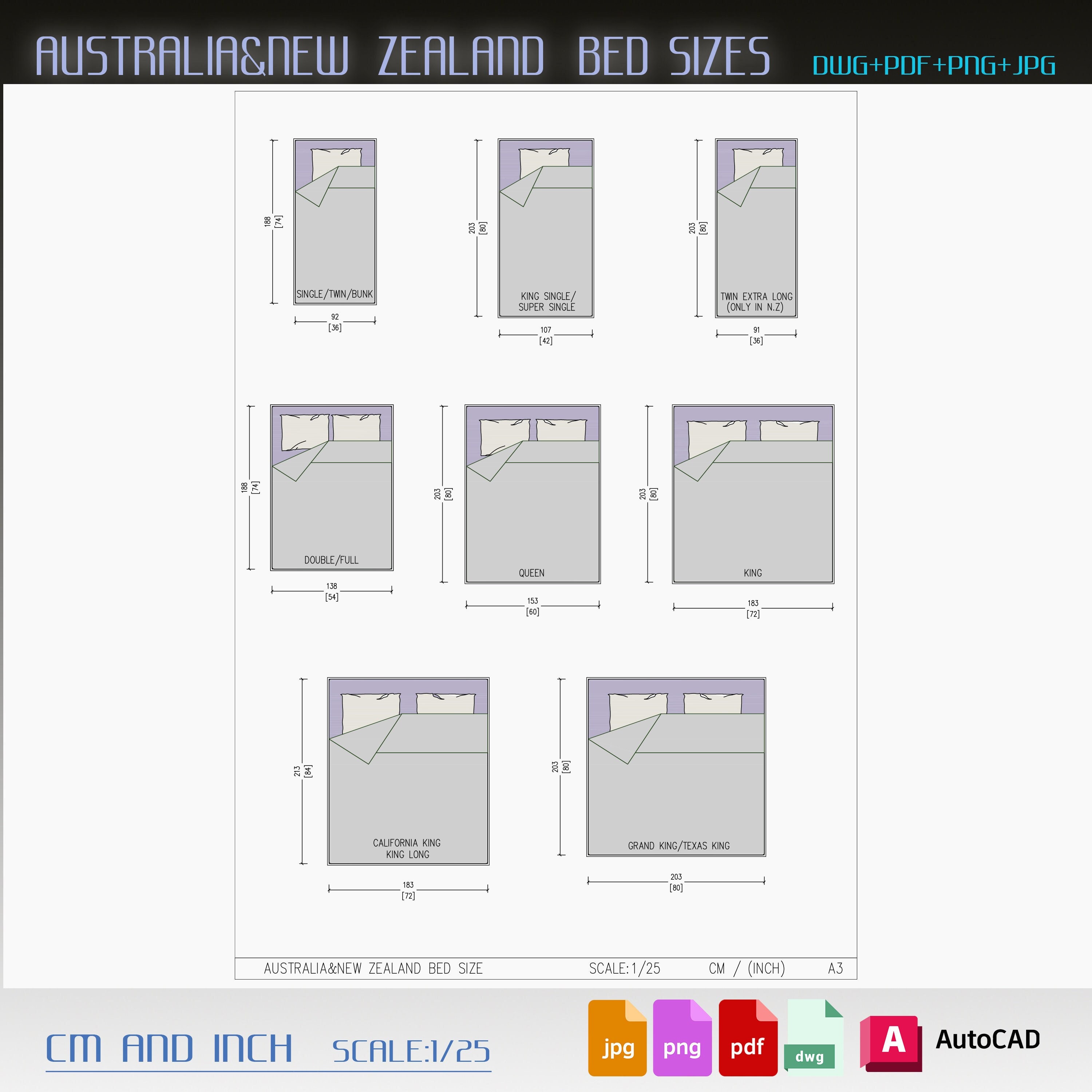 Australia&new Zealand Bed Sizes, Bed Sizes, Bed Dwg, Bed Architectural