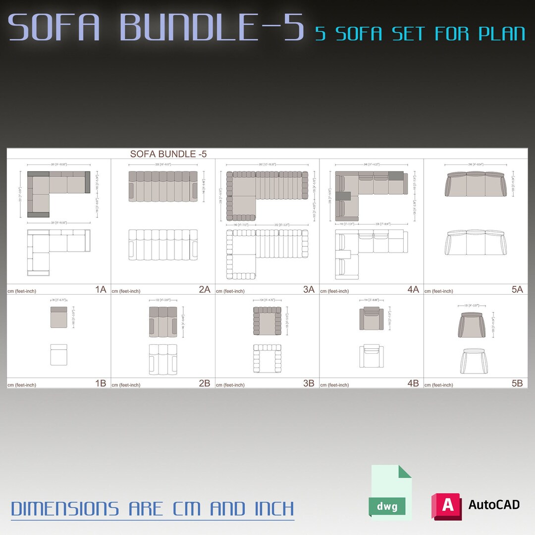 Sofa Set Bundle Plan DWG/CAD, Top View Sofa, Furniture Plan ...