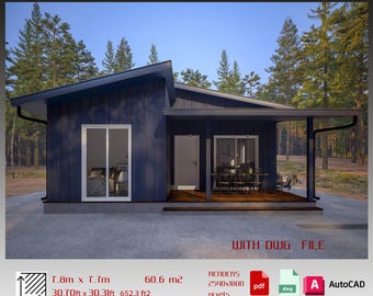 Progetto di una piccola casa di campagna: DWG CAD architettonico con 2 camere da letto (PDF)