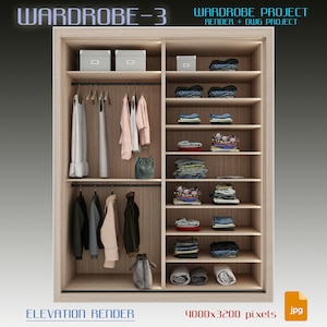 Wardrobe project DWG, Wardrobe 3d render, Wardrobe design, Wardrobe architectural drawing, Wardrobe CAD, Wardrobe files, Wardrobe drawing