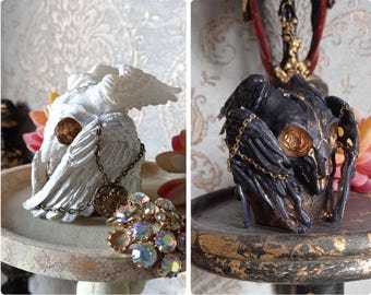 Little Fallen angels Diavolos Figurine .Made to order.Handmade.AcrylicHotGlue.Curiosity cabinet