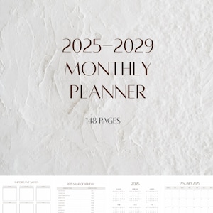 2025-2029 Digital Monthly Planner/ Undated PDF/ Aesthetics 5 Year Calendar/ Printable Planner/ Minimalist Layout