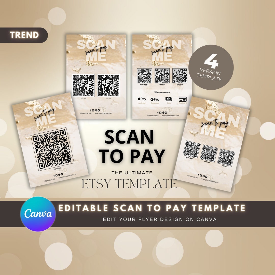 EDITABLE Scan to Pay Card, QR Code Sign Templates, Scan to Pay Sign ...
