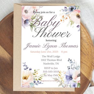 Purple Floral Baby Shower Invite Template Elegant Floral Lavender Design Girl Flower Sweet Violet Canva Template Invitation Evite Bundle