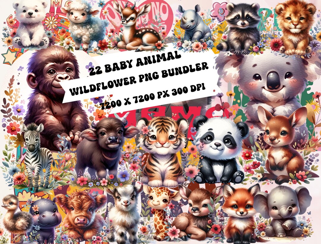 Baby Animals PNG Bundle Sublimation Images Digital Download Wildflower ...