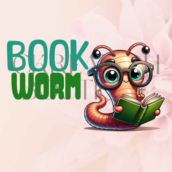 Bookworm Cartoon Retro PNG Funny Bookworm Bookish PNG Cute Bookworm Image for Child's Bookworm T-Shirt PNG for Book Lover Gift for Kids