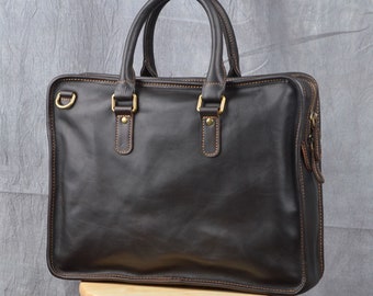 Vintage Genuine Leather Briefcase Handbag|Men's Leather Satchel|Messenger Bag| Office Bag| Work Bag|Crossbody bag|Travel bag|Groomsmen Gifts