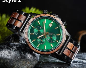 W224 Herrenuhr Holz | Personalisierte Gravur | Trauzeugen, Jahrestag, Geburtstag, Vatertag, Weihnachtsgeschenk | Papa, Ehemann, Lieben