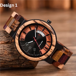 Personalized Wooden Watch, Engraved Watch, Men's Wood Watch, Gifts for Him, Customized Birthday Gift for Husband Son Dad Groom, Unique Gift