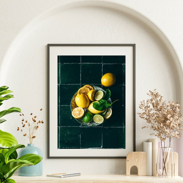 Décoration mural cuisine citron et zellige - lemon food wall paper