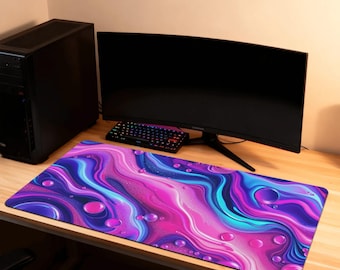 Abstract Neon Desk Mat – Fluid Art Mouse Pad, Modern Decor
