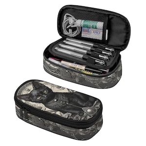 3-Layer/Simple Pencil Case Black Cat. Makeup organizer, goth bag, gift box, horror gothic punk.
