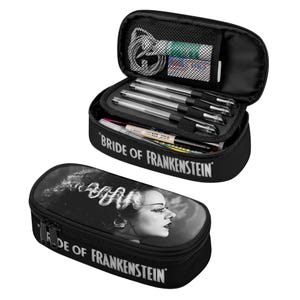 Trousse simple 3 épaisseurs, Bride Of Frankenstein. Organiseur de maquillage, trousse gothique, boîte-cadeau, horreur punk gothique.