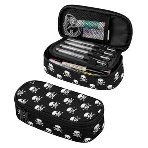 3-Layer/Simple Pencil Case Skulls. Makeup organizer, goth bag, gift box, horror gothic punk.