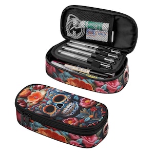 3-Layer/Simple Pencil Case Sugar Skull. Makeup organizer, goth bag, gift box, horror gothic punk.