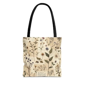 Vintage Blumen Einkaufstasche 2 - Ästhetischer botanischer Druck, wiederverwendbare Tasche für Bücher & Lebensmittel, Geschenk für sie, Alltagstasche