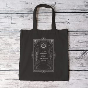 Gothic Cotton Tote Bag 15&quot;x16&quot;– Witchcore Aesthetic Tote, Dark Academia Raven Bag, Occult Gift – “And in the darkness, I lay my bed”