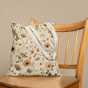Vintage Blumen Einkaufstasche - Ästhetischer Naturdruck, wiederverwendbare Tasche für Bücher & Lebensmittel, Geschenk für Sie, Alltagstasche
