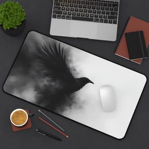 Gothic Raven Mouse Pad, Black Raven Mouse Pad, Gaming Mouse Pad, Raven Desk Pad, Gothic Desk Decor, Gothic Office Computer Keyboard Pad