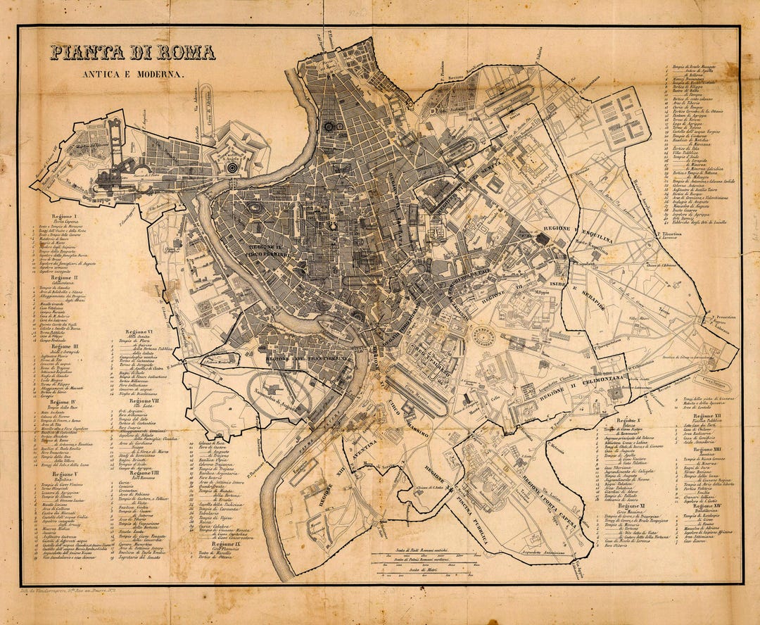 Antique Rome Map Print: 1823 Italian City Plan, Giclée Fine Art Poster ...