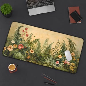 Cottagecore style desk pad, floral and botanical mouse pad, vintage aesthetic workspace decor, nature inspired desk pad, birthday gift