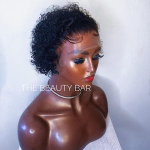 Short Pixie Curly Human hair wig .Glueless Lace Wig. Curly pixie Wig. Short curls .Pixie wig cap .Pixie cut .Deep wave Lace front pixie wig.