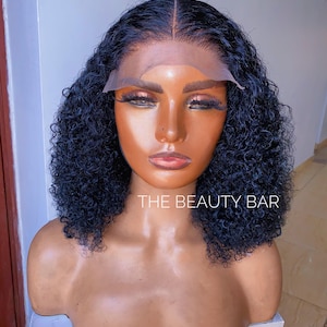 Kinky Curly Human hair lace wig .Kinky Human hair lace wig . Lace closure Bob wig. 4a Curly human hair wig. Kinky curly lace frontal wig.