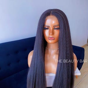 Kinky Straight Lace wig. Heat resistant Human hair blend lace wig ,Kinky straight wig ,Synthetic lace wig, kinky wig. headband wig.