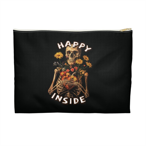 Happy Inside Sunflowers Skeleton Make-Up Bag / Pencil Pouch