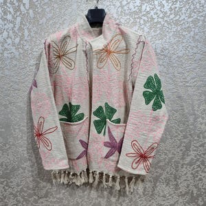 Boho Embroidery Cotton TNT Suzani Throw Jacket | Suzani Short Jacket | Embroidered Throw Jacket | Women&#39;s Coat | TNT Jacket | Gifts For Her