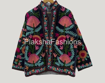 Suzani Hand Embroidered Velvet Short Jacket, Handmade Street Jacket, Suzani Bomber Jacket, Pure Velvet Jacket, Boho & Hippie, Gift For Her