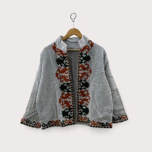 Handmade Suzani Embroidery Jacket, Winter Wear Jacket Coat, Women's Coat, Suzani Short Jacket, TNT Fabric Suzani Jacket, Robe, Gift For Her