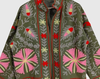 Indian Hand Embroidered Jacket, Uzbek Suzani Velvet Jacket, Short Suzani Jacket, Bohemian Suzani Coat, Gift For Her, Short Suzani Jacket