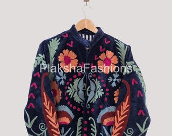 Soft Velvet Suzani Embroidered Short Jacket – Spring Jacket |Vintage-Inspired Uzbek Coat |Statement Velvet Jacket for Women | Gift For Her