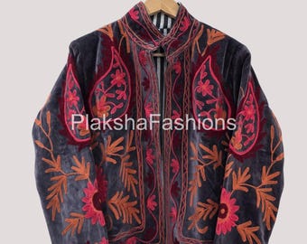 Handmade Velvet Suzani Jacket – Bohemian Embroidered Coat, Uzbek Suzani Kimono, Statement Festival Jacket, Boho Chic Outerwear |Gift For Her