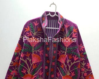 Pink Suzani Embroidered Velvet Short Jacket, Handmade Vintage Jacket, Floral Suzani Jacket, Velvet Jacket, Boho & Hippie, Gift For Her