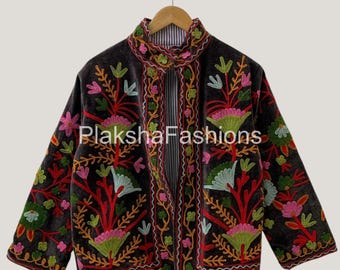 Handmade Suzani Velvet Jacket  Hand-Embroidered Suzani Jacket: Bohemian Floral Overcoat Boho Ethnic Coat Party Wear Jacket Gift For Women's