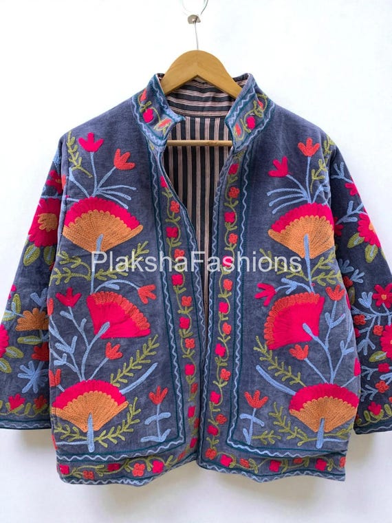 ベルベットジャケット、刺繍入りベルベットスザニジャケット