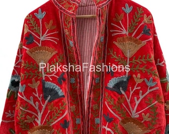 Boho Velvet Suzani Short Embroidered Jacket | Winter Uzbek Coat |Vintage-Inspired Bohemian Festival Jacket | Ethnic Outerwear | Gift for her