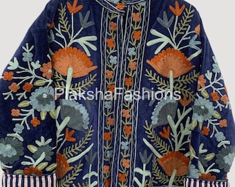 Indian Suzani Embroidery Jacket Button Coat, Winter Suzani Jacket, Velvet Kimono Coat, Suzani Coat, Outerwear, Travel Jacket, Gift For Her