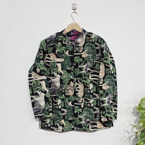 Cotton Elephant Print Quilted Jacket | Forest Print Quilted Coat for Women | Jungle Print Winter Outerwear | Cotton Warm Coat, Gift for Her