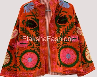 Boho Velvet Suzani Short Embroidered Jacket | Winter Uzbek Coat |Vintage-Inspired Bohemian Festival Jacket | Ethnic Outerwear | Gift for her