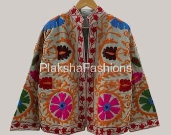 Suzani Embroidered Short Jacket, Vintage Ethnic Jacket | Bohemian Winter Outerwear,Handmade Uzbek Spring Coat | | Gift For Her Velvet |