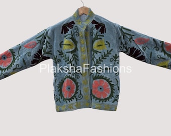 Bohemian Velvet Suzani Short Jacket – Boho Embroidered Festival Coat, Handmade Tribal Velvet Jacket | Suzani Velvet Jacket | Gift For Wife