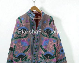 Floral Embroidered Suzani Velvet Short Jacket, Indian Style Suzani Coat, Bridesmaid Gift, Winter Jacket Jacket, Women's Coat, Suzani Jacket