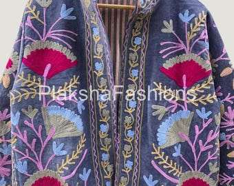 Vintage Ethnic Jacket,Bohemian Winter Outerwear,Embroidered Short Jacket, Handmade Uzbek Spring Coat , Gift For Her Velvet |
